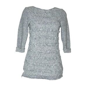 NIC + ZOE Women's Size PP Gray White Sea Level Fringe Stripe‎ Cotton Knit Top.